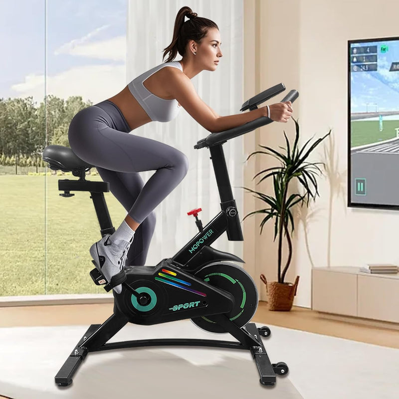 Bicicleta Ergométrica Indoor, Ultra Silenciosa, com Resistência Infinita, Assento e Guidão Ajustáveis, Monitor LCD（Verde)