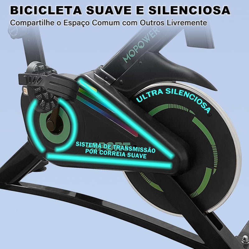 Bicicleta Ergométrica Indoor, Ultra Silenciosa, com Resistência Infinita, Assento e Guidão Ajustáveis, Monitor LCD（Verde)
