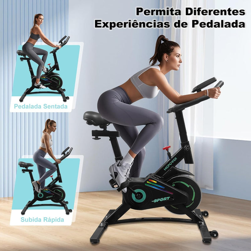 Bicicleta Ergométrica Indoor, Ultra Silenciosa, com Resistência Infinita, Assento e Guidão Ajustáveis, Monitor LCD（Verde)