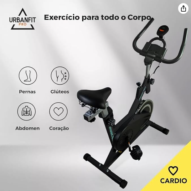 Bicicleta Spinning Estática de 7 Kg, Monitor Eletrônico com 6 Funções, Ajustável, Treinamento Cardiovascular em Casa, Resistente e Durável, Bicicleta Fixa, Tonifica Pernas e Glúteos.
